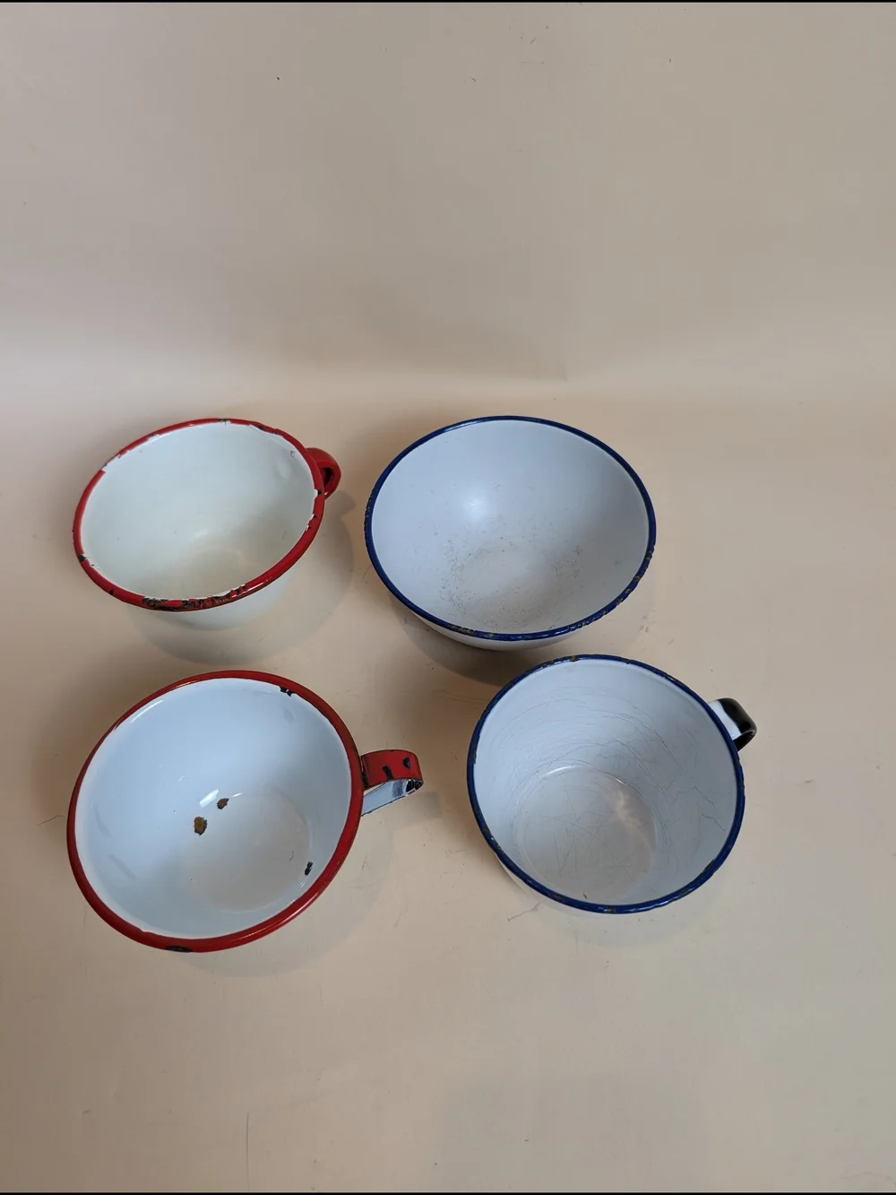 Vintage Swedish Kockums Ker Cups and Bowl Set - Red & Blue Trim